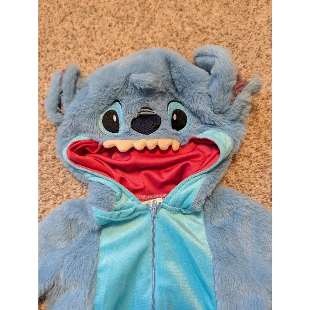 Disney Stitch Toddler Plush Hooded One Piece Costume Jumpsuit Blue 2T HALLOWEEN
